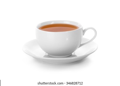 A cup of tea close up, isolated on white background