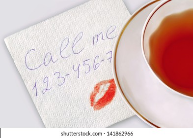 Cup Of Tea And Napkin With A Text 