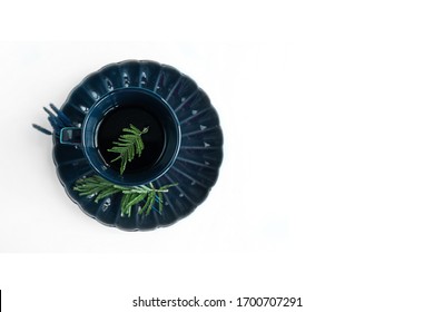 Cup of tea on the background. Flat lay, top view