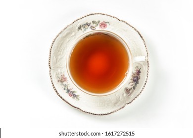 Cup Of Tea On A White Background, Closeup Top View