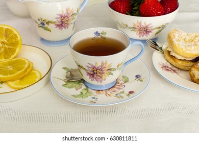 Cup Of Tea Served In A Vintage Fine China Tea Cup.