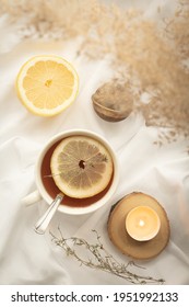 Cup of tea with slice of lemon