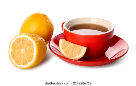 Cup Of Tea For Sore Throat With Lemon On White Background