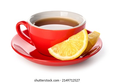 Cup Of Tea For Sore Throat With Lemon Slices On White Background