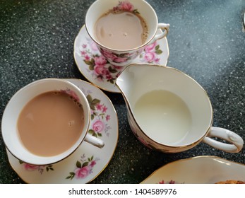 Cup of tea using Queen Anne china plus handmade peanut butter biscuits 