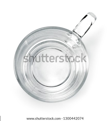 Cup of tea whit copy space, on white background. Empty tea glass or tea cup. Cut out object.