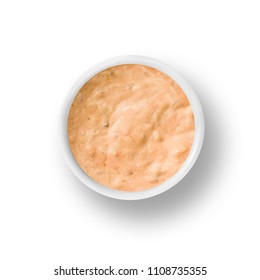 Cup Of Thousand Island Dressing Isolated On A White Background