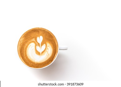 A Cup Of Tulip Latte Art Coffee On White Background