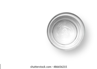 Cup Of Water On White Background, Top View.