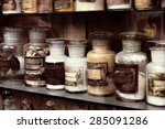 Cupboard with drugs in the old pharmacy