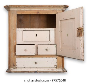 Cupboard Or Wall Cabinet. Antique Furniture In Wood. Traditional Danish Hanging Tobacco Cupboard With Drawer And Door