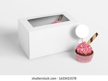 
Cupcake box cupcake topper on isolated background