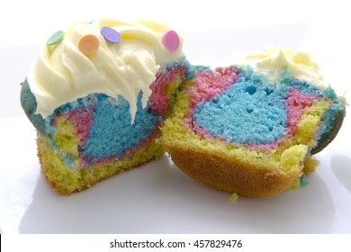 Cupcake Cut In Two With Tie Dye Color Inside