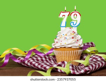Cupcake With Number For Birthday Or Anniversary Celebration; Number 79.