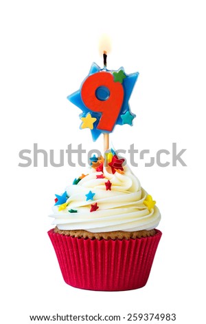 Cupcake with number nine candle