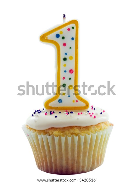 Cupcake Number One Candle On Birthday Stock Photo (Edit Now) 3420516