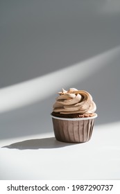 Cupcake on a white sunny background with a shadow.