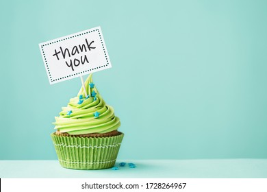 Cupcake with thank you sign