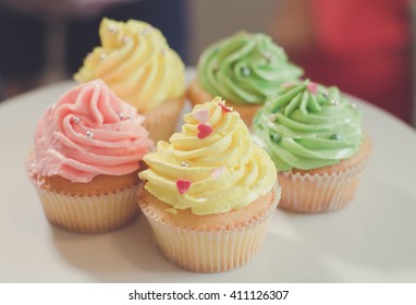 Cupcakes. Colorful Cupcake. Pastel Cupcake. (Selective Focus)