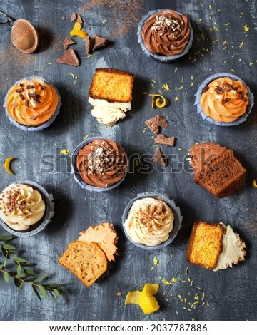 Similar – top view of assorted fresh tasty muffins