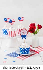 Cupcakes On A Party Table To Celebrate July 4th