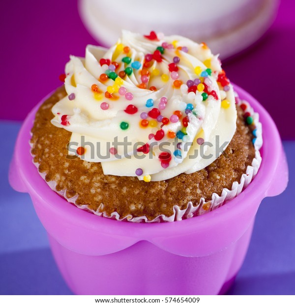 Cupcakes White Cream On Pink Blue Stock Photo Edit Now 574654009