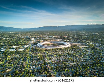 Cupertino CA USA April 23, 2017: Aerial Photo Of Apple New Campus Building