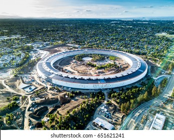 Cupertino CA USA April 23, 2017: Aerial photo of Apple new campus building