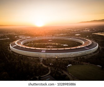 Cupertino, CA, USA - December 13, 2017: Aerial photo of Apple new campus building