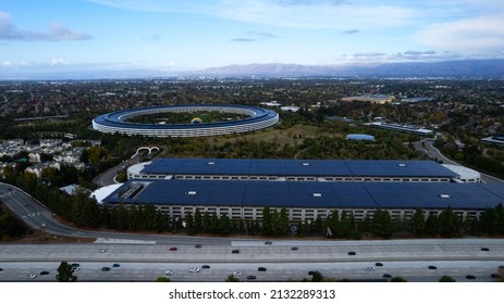 Cupertino, California USA - October 10, 2021 Apple Park Is The Corporate Headquarters Of Apple Inc.  Apple Park Offices Located In Silicon Valley, South San Francisco Bay Area