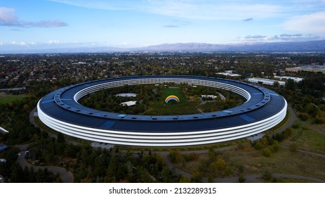 Cupertino, California USA - October 10, 2021 Apple Park Is The Corporate Headquarters Of Apple Inc.  Apple Park Offices Located In Silicon Valley, South San Francisco Bay Area