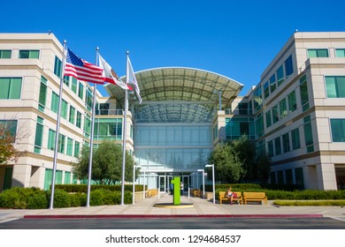 Cupertino, USA - September 10, 2018: Apple Company Campus In Silicone Valley, Infinity Loop One