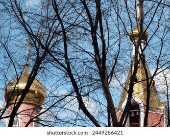 cupola of church with crosses on sky background