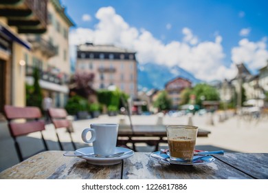 Cups Of Coffee In Chamonix Village In France