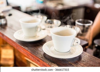 Cups Of Drip Coffee On Bar Of Coffee Shop