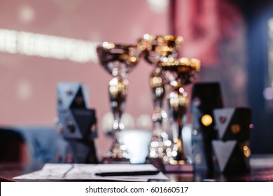 cups in stage color lighting shining like a diamond concept of winning sport competition  - Shutterstock ID 601660517