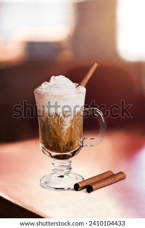 Cups of tasty hot coffee drink with milk foam.