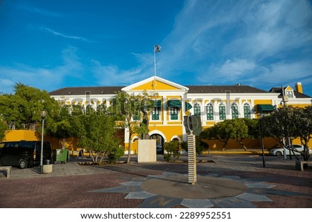 Curacao government building in the historic city center.Willemstad.Netherlands Antilles. July 27, 2022.