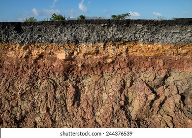 The curb erosion from storms. To indicate the layers of soil and rock. - Shutterstock ID 244376539