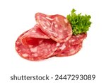 Cured salami sausage, Italian sausage, isolated on white background.