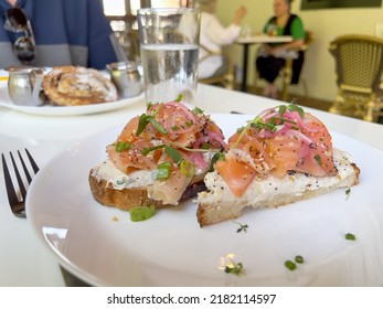 Cured Salmon Sandwich In White Dish