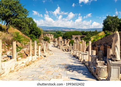 Curetes street  and celsius library in ephesus ancient city.