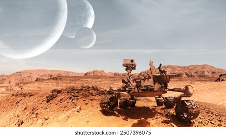 Curiosity Mars Rover exploring the surface of red planet. Elements of this image furnished by NASA. - Powered by Shutterstock