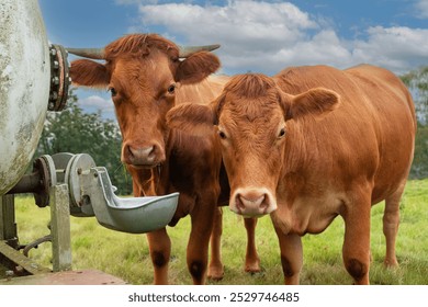 Curious Brown Cows Look Interested - Powered by Shutterstock