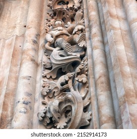 curious detail of the astronaut on the facade of the cathedral in Salamanca - Shutterstock ID 2152914173