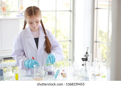 Curious Kid Girl Experimenting Science Attention Stock Photo 1368239453 ...