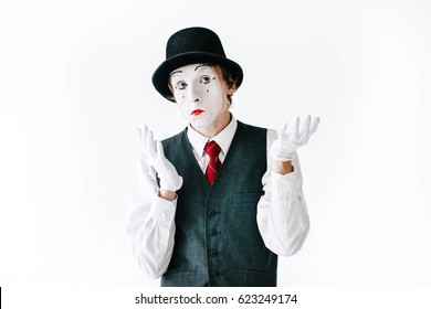 Curious Mime Holds His Hands Up