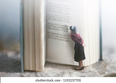 Curious Woman Reads A Giant Book