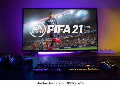 Curitiba, Paraná, Brazil - February 9, 2021: Fifa 21 Game On The PC. Selective Focus.