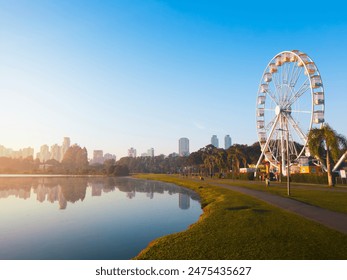 Curitiba, Paraná, Brazil, June 13 2024 Parque Barigui, Barigui Park. Morning scene. Daylight panorama. Colorful landscape.
